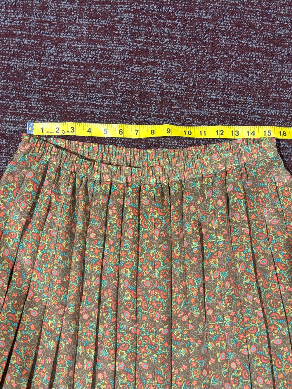 Vintage Leslie Fay pleated tea length skirt elastic waist dainty floral boho 16 - Picture 9 of 10